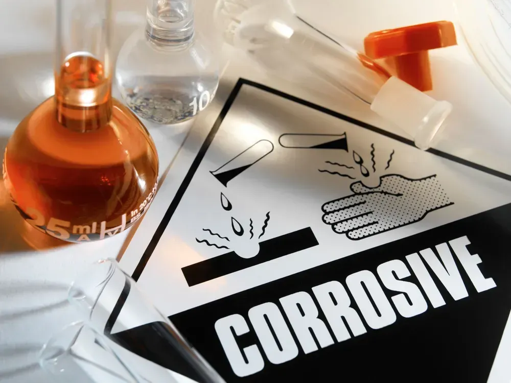 Хімічні реактиви та знак «CORROSIVE»